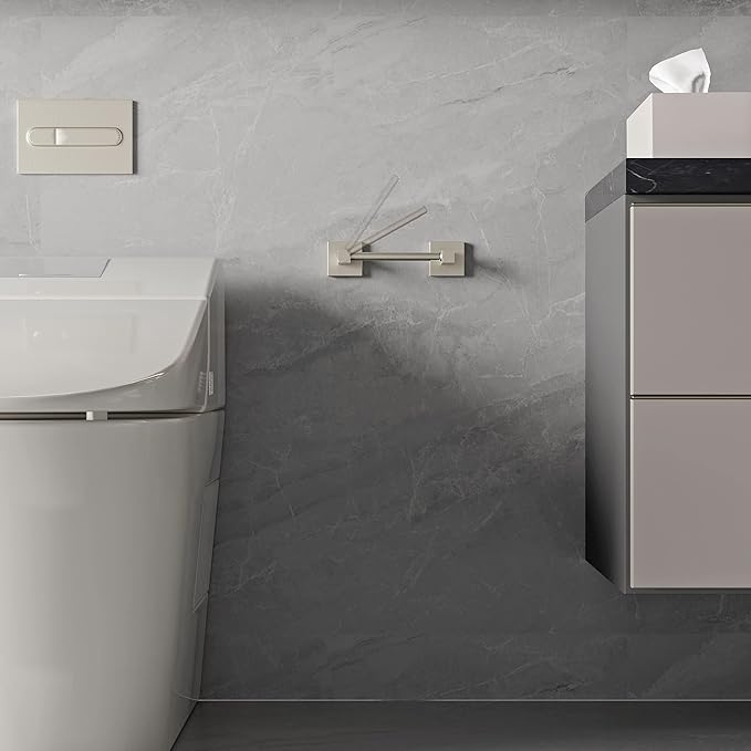 Ruacq Toilet Paper Holder Brushed Nickel 2 Pack Double Post Pivoting Square Tissue Holders Roll Holder Hangers Toilet Paper Stand Stainless Steel and Zinc Alloy Modern Wall Mounted