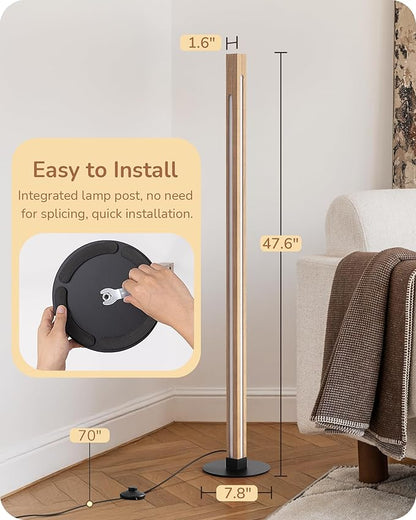 EDISHINE Corner Floor Lamp, Upgraded Dual-Sided Lighting, Wooden Floor Lamps for Living Room, Standing Lamp with Remote/Foot Control, 7CCT & Dimmable Floor Lamp for Bedroom, Office, Natural Wood