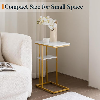 Yoobure C Shaped End Table Set of 2, Side Table for Couch and Bed, Small Side Tables for Small Spaces, Living Room, Bedroom, Rustic Snack Tables