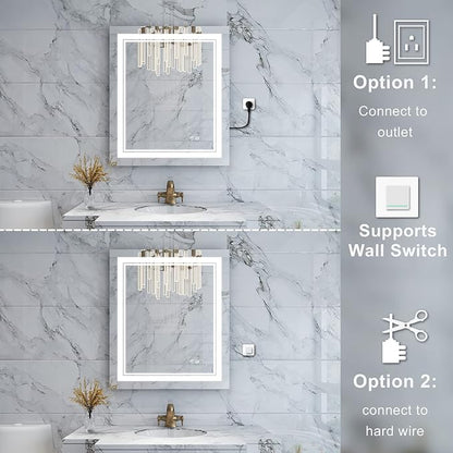 WELLFOR LED Bathroom Vanity Mirror 20 x 28 Inch, Lighted Anti-Fog Dimmable Mirror, IP44 Waterproof Wall Mounted Makeup Mirror, Packed with US Standard Plug and Touch Switch, (Horizontal/Vertical)