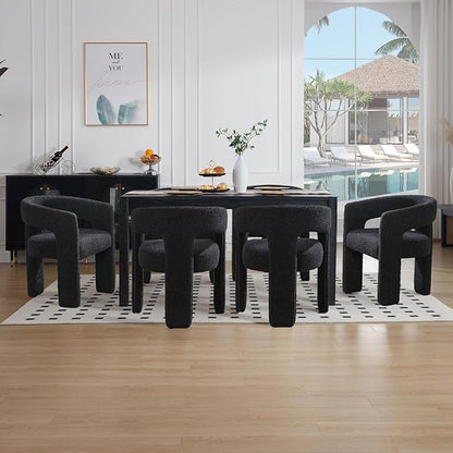 Black Sherpa Dining Chairs Set of 4, Modern Barrel Dining Room Chairs Upholstered Faux Fur Accent Chair with Arms and Round Back for Living Room Kitchen Armchair No Assembly Needed