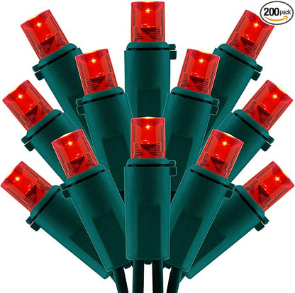 200 Count Red Wide Angle LED Christmas Lights, 66 ft Green Wire UL Certified Commercial Grade 5mm Holiday String Light Set (Red)