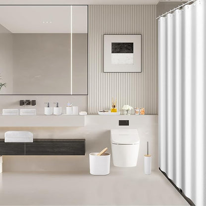 White Bathroom Set, White Bathroom Accessories Set with Shower Curtain, Bath Towel Set, Trash Can, 2PCS Soap Dispensers, Soap Dish, Toothbrush Holder and Cup,Toilet Brush for Bathroom Decor