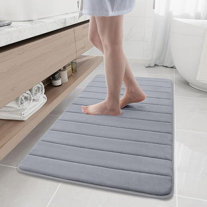 Buganda Memory Foam Bath Mat, 47" x 24", Ultra Soft and Non-Slip Bathroom Rugs, Water Absorbent and Machine Washable Bath Rug Runner for Bathroom, Shower, and Tub, Medium Grey