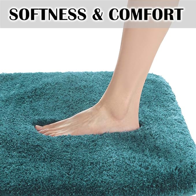 Suchtale Non Slip Bath Mat - Soft Microfiber Shaggy Bath Mat, Machine Washable, Thick Plush U Shape Toilet Rug (20 x 24, Teal)
