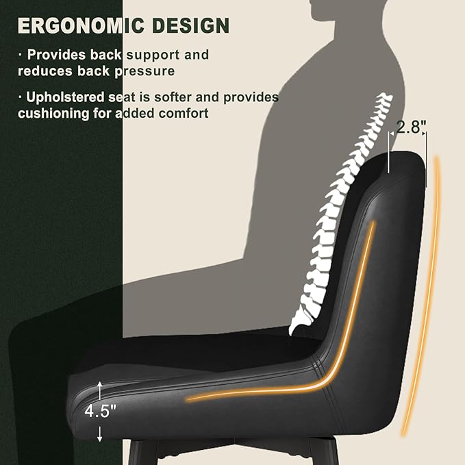 Swivel Bar Stools, 26''H Upholstered Barstools with Backs, Modern Counter Height Bar Stool Chairs for Kitchen Island, Metal Legs (Black- Faux Leather, Set of 4-26" H)