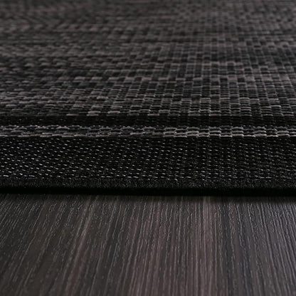 CAMILSON Indoor Outdoor Rug, 10x14 Bordered Dark Grey Black Modern Large Area Rugs for Indoor and Outdoor Patios, Kitchen and Hallway Mats, Washable Porch Deck Outside Carpet (Bordered Black, 10 x 14)