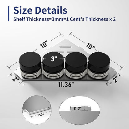 Corner Shower Shelf 10" Brushed 304 Stainless Steel Pentagonal Heavy Duty Floating Corner Sheves Slot Design Recessed Bathroom Shelf for Tiled Wall 2 Pack, No Drilling Needed