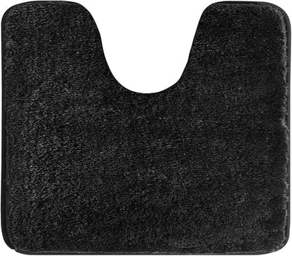 Suchtale Bathroom Contour Rug Non Slip Bath Mat Water Absorbent Soft Microfiber Shaggy Bathroom Mat Machine Washable Bath Rug for Bathroom Thick Plush U Shape Toilet Rug (20 x 24, Black)