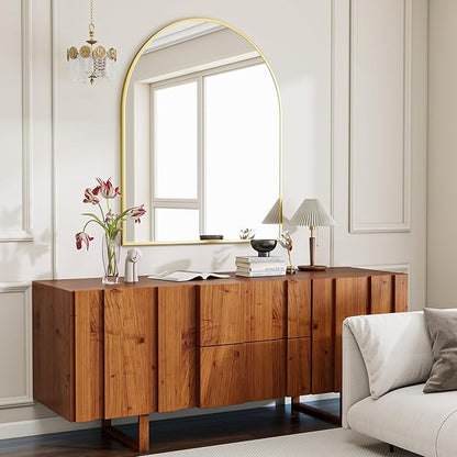 BEAUTYPEAK 32"x42" Arch Bathroom Mirror, Wall Mounted Vanity Metal Frame Mirror for Bedroom, Entryway, Living Room, Gold