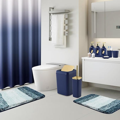 32PCS Bathroom Set Bathroom Sets with Shower Curtain and Rugs Navy Blue Bathroom Accessories,Shower Curtain Set,Bathroom Rug Set with Bathroom Trash Can