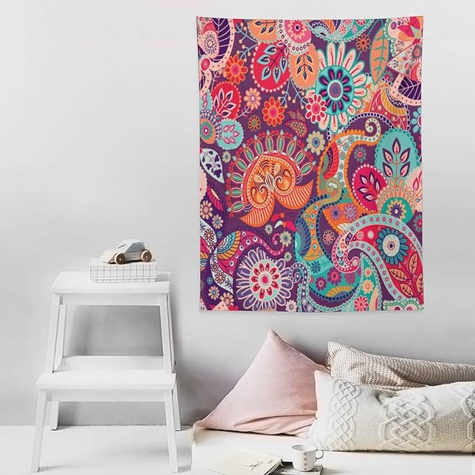 Boho Floral Tapestry, Abstract Mandala Plant Colorful Floral Home Art Wall Hanging for Bedroom Living Room Dormitory 40x60 Inch
