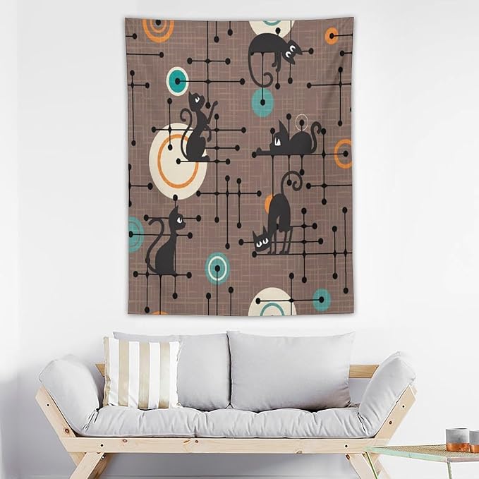 ICMOLYYENLO Boho Medieval Cat Tapestry, Abstract Atomic Starburst Geometric Aesthetic Art Wall Hanging For Bedroom Living Room Dormitory 40x60 Inches