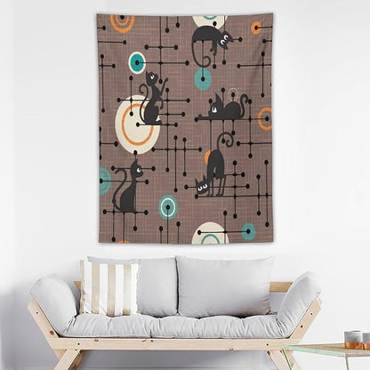 ICMOLYYENLO Boho Medieval Cat Tapestry, Abstract Atomic Starburst Geometric Aesthetic Art Wall Hanging For Bedroom Living Room Dormitory 60x60 Inches