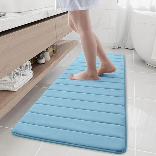 Buganda Memory Foam Bath Mat, 59" x 20", Ultra Soft and Non-Slip Bathroom Rugs, Water Absorbent and Machine Washable Bath Rug Runner for Bathroom, Shower, and Tub, Blue