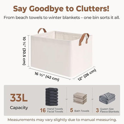 StorageWorks Storage Bins, Shelves Baskets for Organizing, Large Fabric Closet Organizers with Handles, Metal Frame, Natural Color, 2-Pack