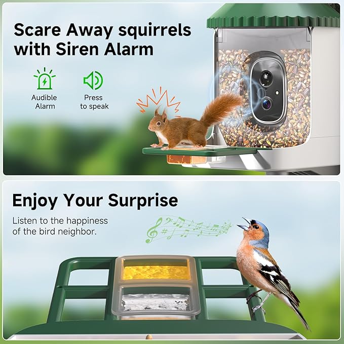 Bird Feeder with Camera AI Identify 2K Live Video Smart Bird Feeder with Camera, 2.4GHZ WiFi Solar Birds House Cameras, Motion Detection Instant Arrival Alerts, Ideal Present for Birds Lovers