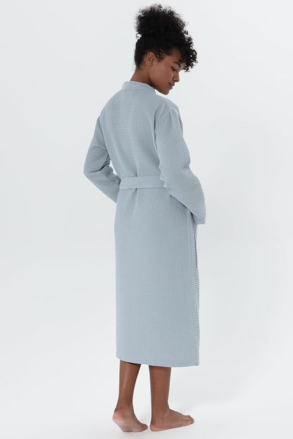 Women’s Luxury Waffle Shawl Collar, Hooded Robe w Piping – Lightweight, Long, Ultra Soft Spa Sleepwear Bathrobe