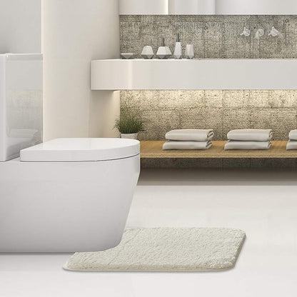 Suchtale Non Slip Bath Mat - Soft Microfiber Shaggy Bath Mat, Machine Washable, Thick Plush U Shape Toilet Rug (20 x 24, Ivory)