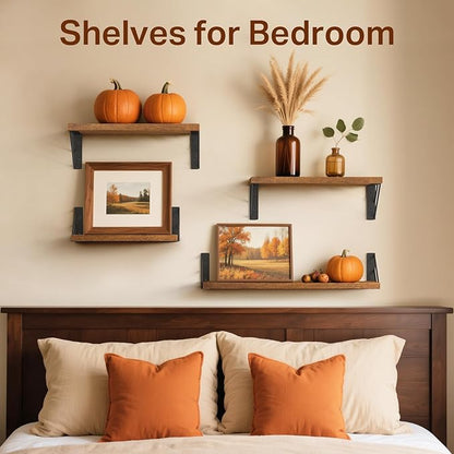 BAYKA Floating Shelves for Wall, Book Shelf for Bedroom, Wall Decor Shelves for Living Room Kitchen, Mounted Wood Floating Shelf for Home Decor, Corner Shelf for Bathroom, Office(Set of 3)