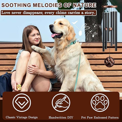 Dog Memorial Gifts, 34" Pet Memorial Wind Chimes for Loss of Dogs, Pet Loss Passing Away Remembrance Sympathy Bereavement Gift, DogPaw Vintage Wind Chime for Outside (DIY 34" Pet Memorial)