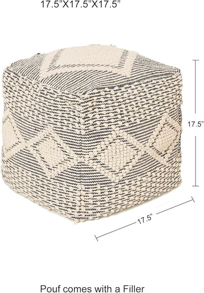 REDEARTH · Tufted Pouf Ottoman with Filler Textured Storage Cube Bean Bag Pouffe Footrest for Living Room, Bedroom, Nursery, Kidsroom; 100% Cotton (17.5"X17.5"X17.5", Cube Diamond Medley Gray)