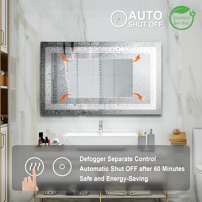 WELLFOR LED Bathroom Vanity Mirror 40 x 24 Inch, Lighted Anti-Fog Dimmable Mirror, IP44 Waterproof Wall Mounted Makeup Mirror, Packed with US Standard Plug and Touch Switch, (Horizontal/Vertical)