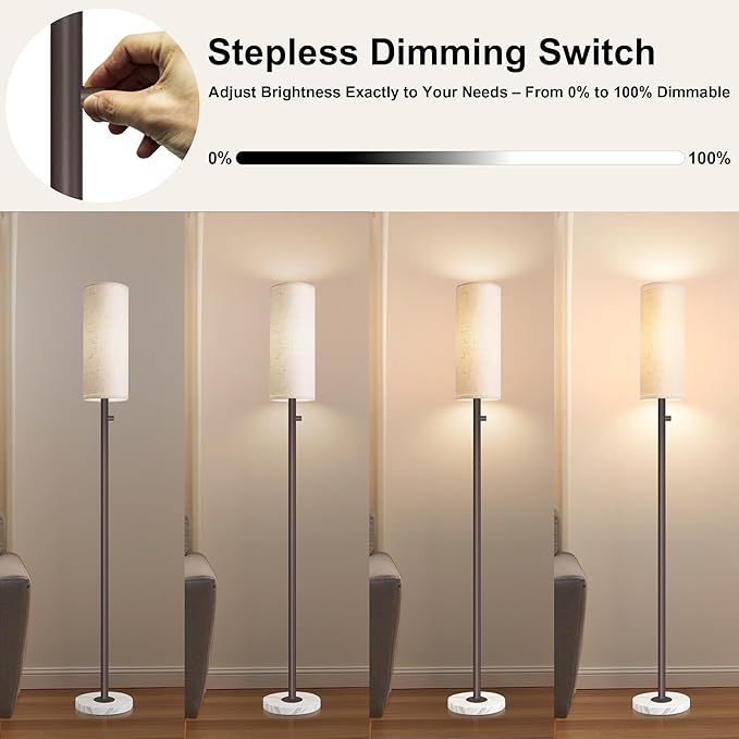 Dimmable Gold Floor Lamp for Living Room,Modern Standing Lamp with Marble Base,LED Bulb Included,Floor Lamps for Bedroom, Living Room,Office,Reading and Nursery(Brown Floor Lamp)