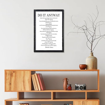 Do It Anyway Mother Teresa Wall Art Decor 16x11 Inch Wooden Framed Wall Hanging Sign (Black)