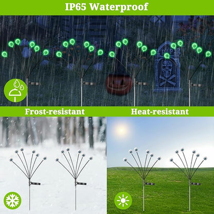 VOTTGO Halloween Solar Lights Outdoor, 8 Pack 48LED Scary Solar Eyeball Pathway Lights, 2 Modes Waterproof Swaying Solar Firefly Lights for Garden Yard Pathway Halloween Decorations, Green