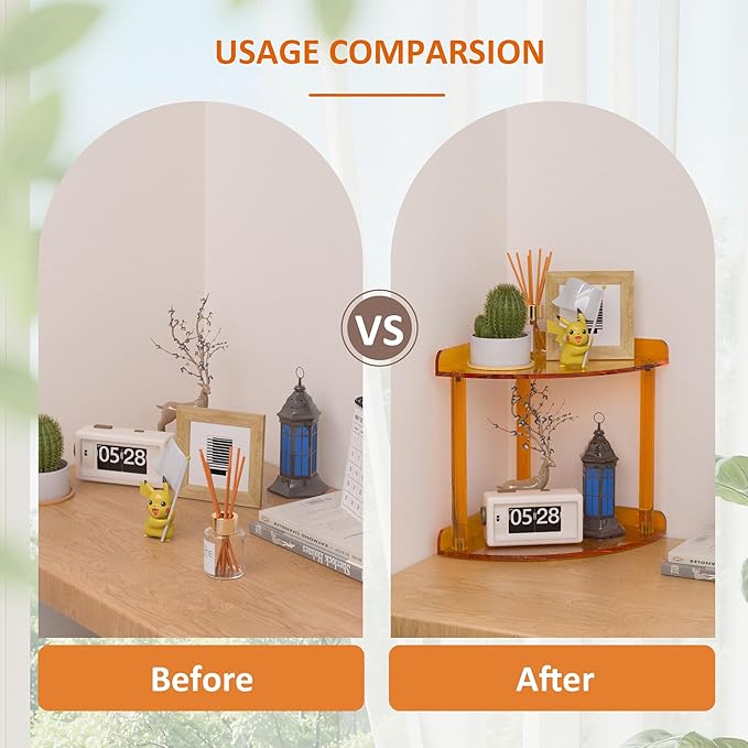 2 Tier Countertop Corner Organizer Shelf 7x7x8 Inch, Orange Acrylic Bathroom Corner Shelf for Countertop, Vanity Storage for Skincare, Cosmetics, Perfume