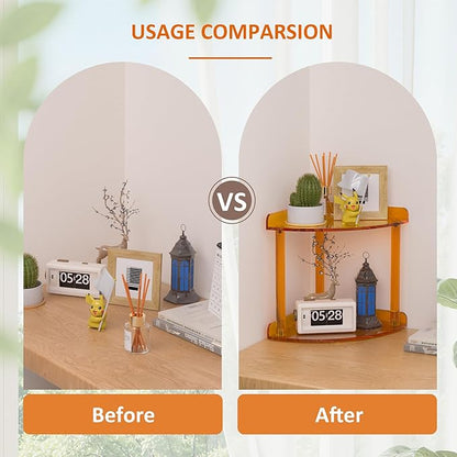 2 Tier Countertop Corner Organizer Shelf 7x7x8 Inch, Orange Acrylic Bathroom Corner Shelf for Countertop, Vanity Storage for Skincare, Cosmetics, Perfume