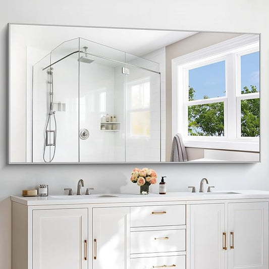 36x72inch Bathroom Mirror, Silver Rectangle Mirror with Thin Metal Frame, Large Rectangular Wall Mirrors for Bathroom, Living Roomm, Hair Salon, Big Farmehouse Mirror Hang Horizontal/Vertical