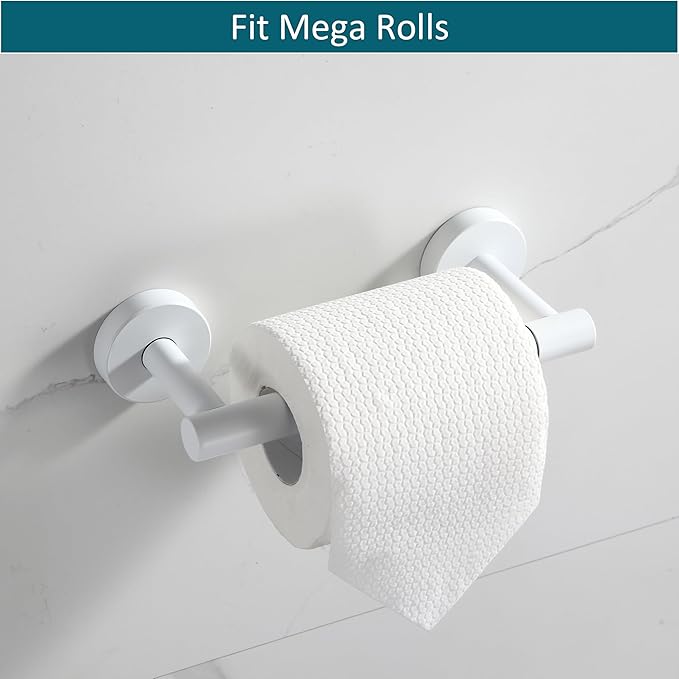 BVL Toilet Paper Holder Matte White Wall Mount Stainless Steel 304 Large Mega Roll