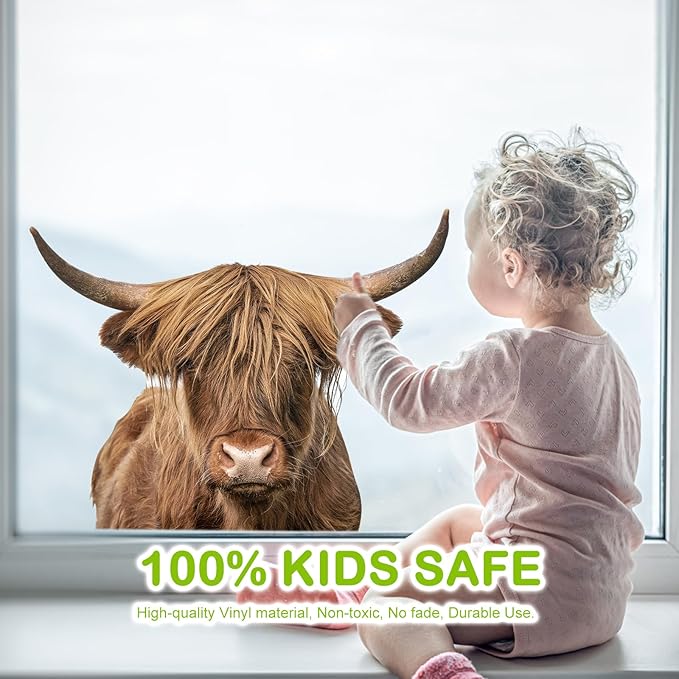 Highland Cow Wall Window Stickers Decor Scottish Cow Wall Decals Peel and Stick Funny Cow Wall Stickers Removable Cool Cow Farmhouse Kitchen Decoration Weird Gifts for Fiends Christmas