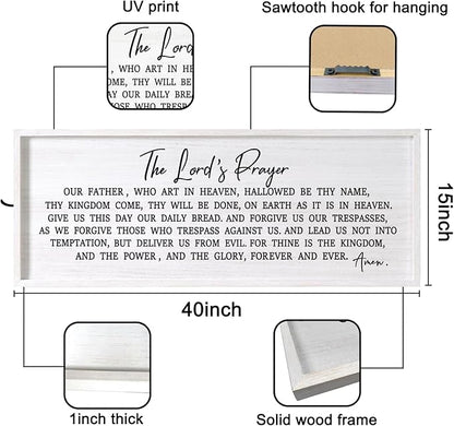 Our Father Prayer Bible Verse Framed Wall Art, 40''×15'' Rustic Religious Christian Lords Prayer Sign for God Jesus Christ Prayer, Horizontal Holy Inspirational Catholic Scripture Decor