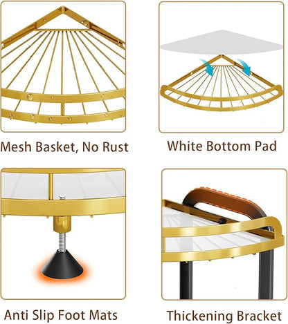 2 Tier Bathroom Organizer Countertop XL Corner Shelf, Black Gold Bathroom Counter Organizers, Large Capacity Vanity Shelves, Corner Skincare Makeup Storage, 9''W x 9''L x 13.78''H