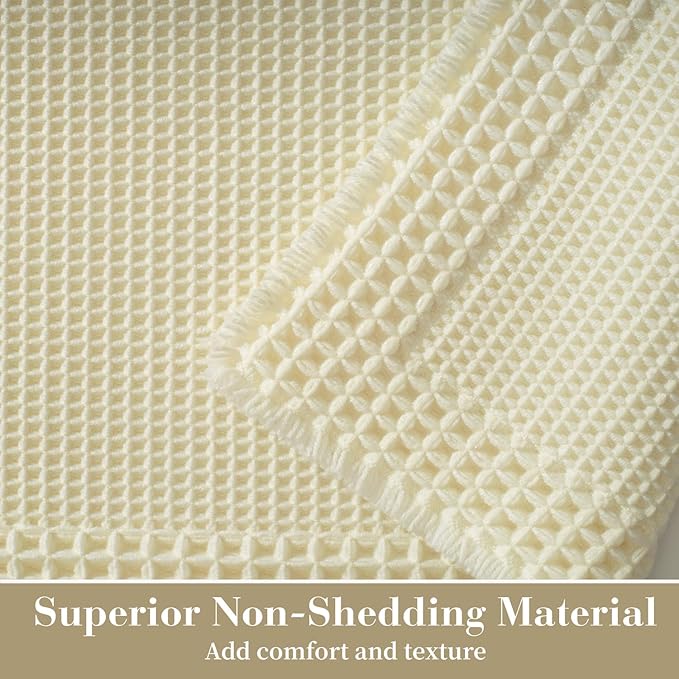 RESARE Waffle Bathroom Runner Rugs, Super Absorbent Bath Mat Non Slip Washable Quick Dry, Ultra Soft Quick Dry Boho Bath Rugs with Tassels for Hallway Bedroom Laundry Room, 2'x4'(24"x48"), Cream