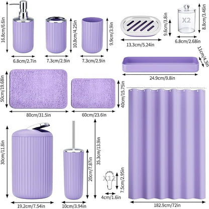 24 PCS Purple Bathroom Accessories Set with Shower Curtain and Rugs, Bathroom Sets with Extra Soft and Absorbent Bath Rugs Shower Curtain Bathroom Accessory for Bath