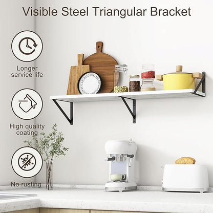 36"W x 10"D Floating Shelves, 10 Inch Deep White Floating Shelves, Farmhouse Rustic Deep Wall Shelves for Home Decor, Wide Large Floating Shelf for Bathroom, Living Room, Kitchen, Study Room