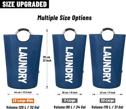 Caroeas 125L Laundry Basket,Large Laundry Hamper, Laundry Bag with Padded Handles, Clothes Hamper Stands Up Well, Collapsible Free Standing Easy Storage Washing Bin (Navy Blue,125L)