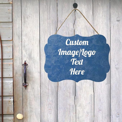 Personalized Wooden Welcome Sign - Customized Image/Text Hanging Door Sign Farmhouse Decor for Home Office - 11.2 * 8 Inch