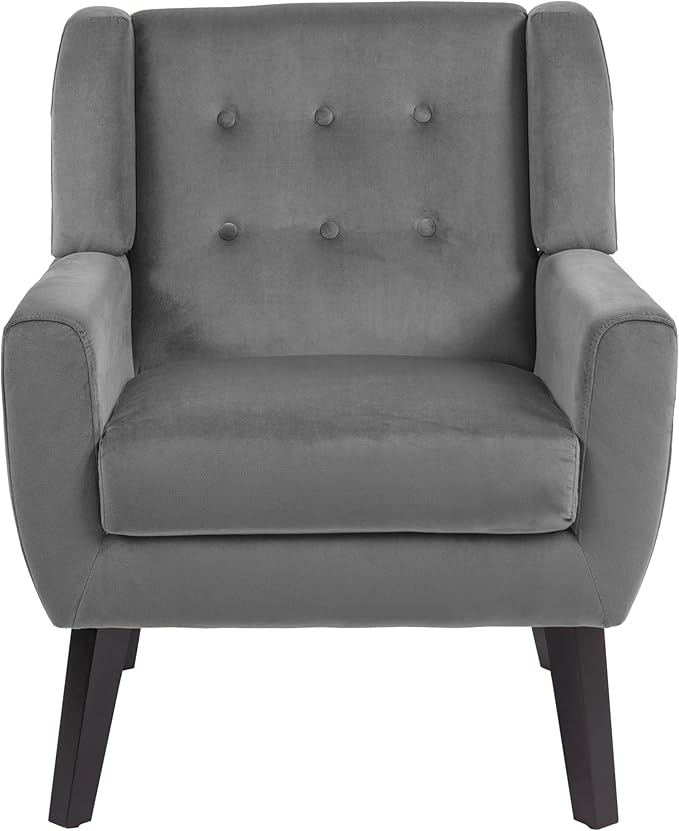 UIXE Accent Chair, Velvet Upholstered Armchair for Living Room, Modern Club Arm Chairs Comfy Single Sofa Button Tufted Bedroom Reading Seat - Gray, Set of 1
