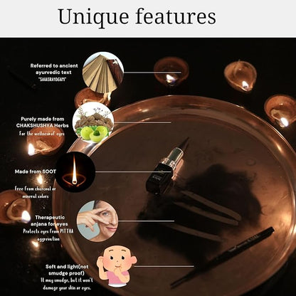 Tatsat Ayurvedic herbal Kajal | Natural, Lead-Free & Chemical-Free Eye Care | Soothing Formula for Everyday Use | Safe for All Skin Types | Made with Triphala, Chakshushya Herbs, Castor Oil etc