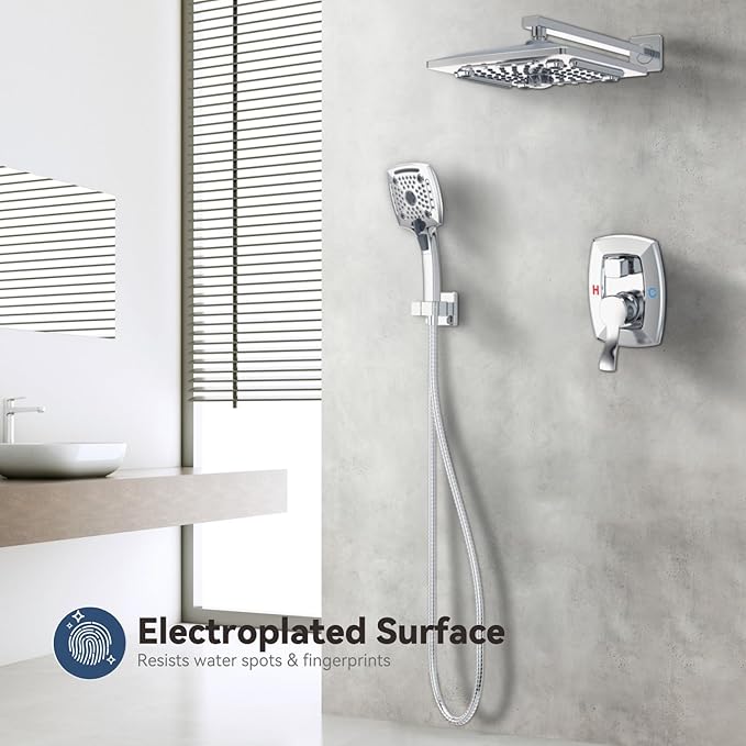 ELLO&ALLO Bathroom Shower Faucet Set Mixing Valve and Trim Kit, Complete Shower System with Rough-in Valve, Chrome