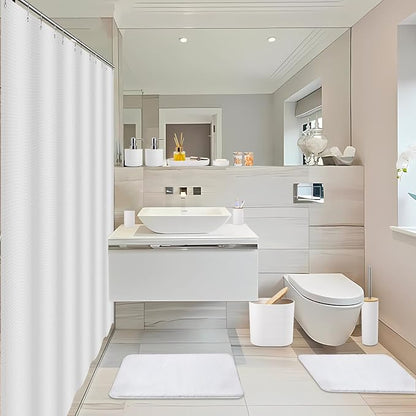 Bathroom Set - White Bathroom Accessories Set, Bathroom Sets with Shower Curtain and Rugs, 25PC Shower Curtain Set with Hooks, Soap Dispenser, Soap Dish, Toilet Brush Holder and Trash Can