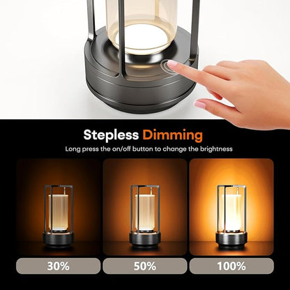 Portable Metal Table Lamp for Indoor/Outdoor ,Rechargeable Cordless LED Lamp, 3-Colour Infinitely Dimming Battery Powered Small Desk Lamp, Restaurant/Bedroom/Bar/Coffee/Camping Light (Grey Set of 2)