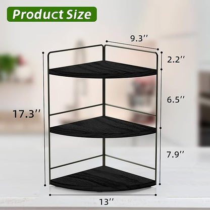 ZGO 3-Tier Bathroom Organizer Countertop, Corner Bathroom Counter Organizer, Makeup Organizer for Vanity Skincare Organizers and Storage, Bathroom Counter Storage(Black)