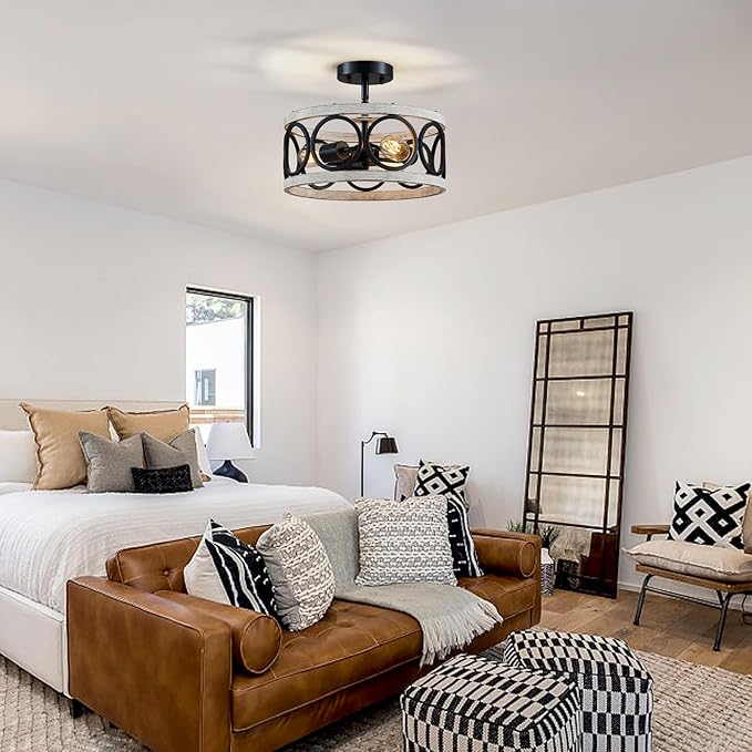 XINGQI White Chandelier 3-Light Modern Ceiling Light Rustic Wood Grain Adjustable Height Pendant Lighting Fixture 13" Round Metal Lamp for Dining Room Kitchen Bedroom Foyer Hallway