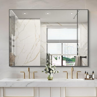 36x50inch Bathroom Mirror, Black Rectangle Mirrors with Thin Metal Frame, Large Rectangular Wall Mirror for Bathroom, Living Roomm, Hair Salon, Big Farmehouse Mirror Hang Horizontal/Vertical